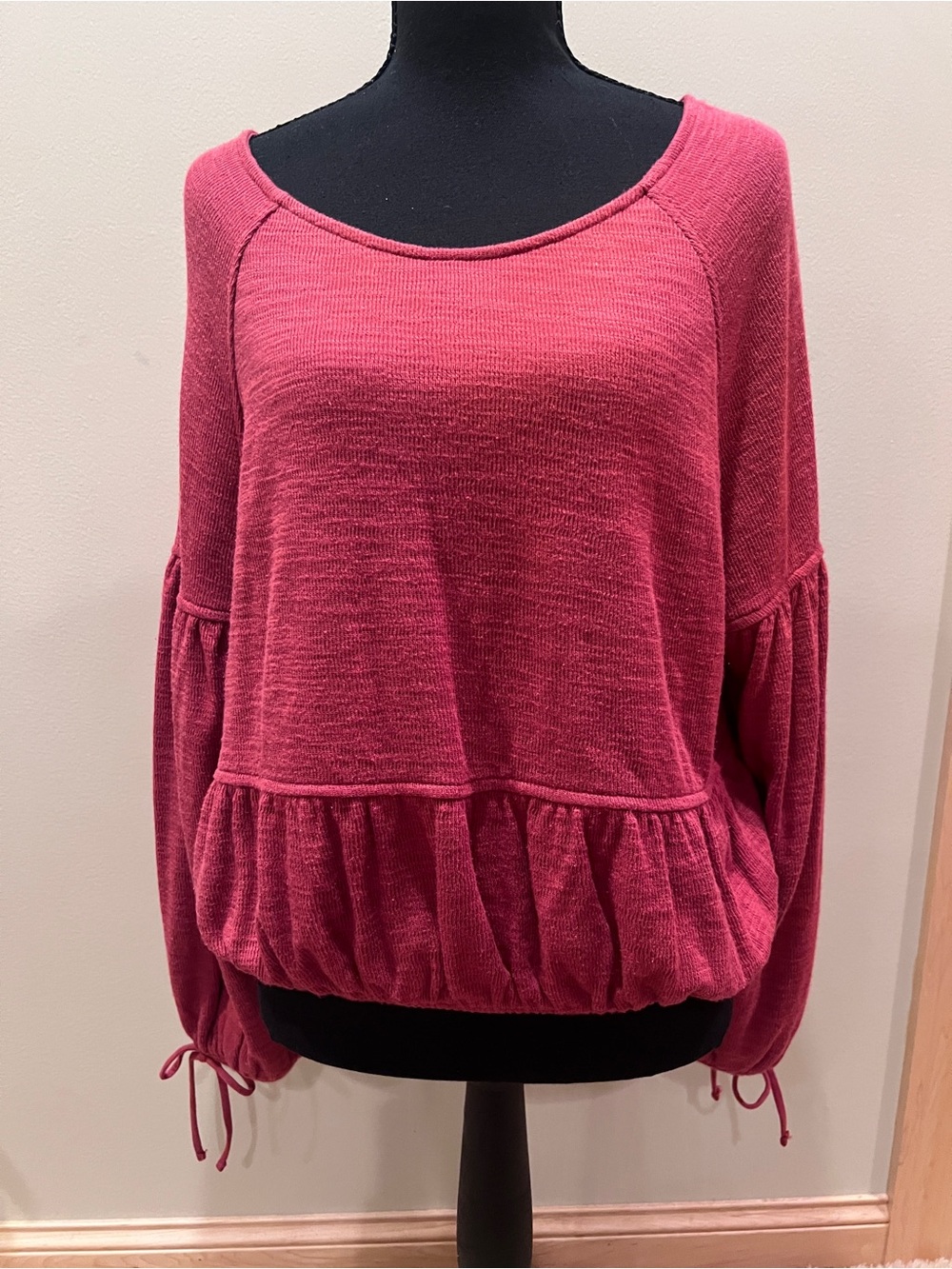aerie Endless Summer Sweatshirt Top Boho Cropped Red Oversized Pullover M